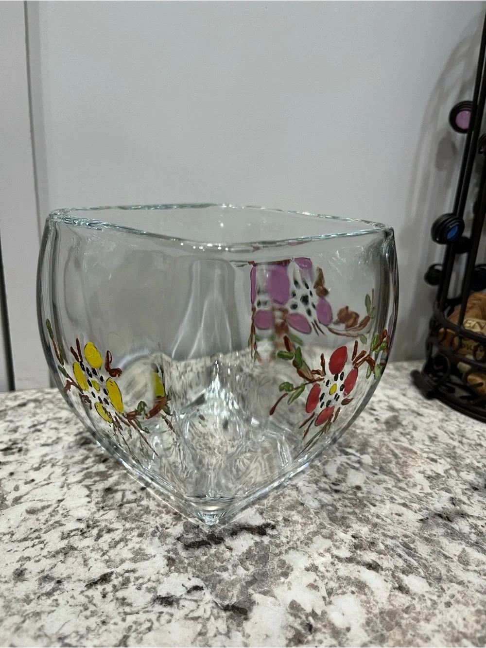 Hand-Painted Floral Glass Vase - Yellow & Pink Accents Vintage EUC
